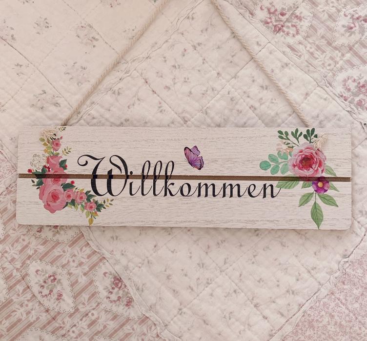 Holzschild Willkommen